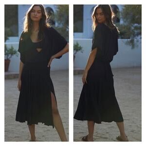 NEW Free People Beach Kauai Slouchy Black Comfort Midi Dress Size XS